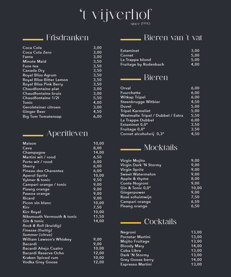 Menu 't Vijverhof