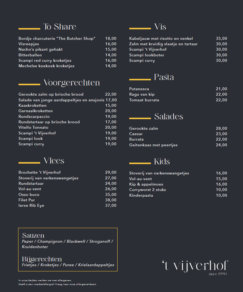 Menu 't Vijverhof